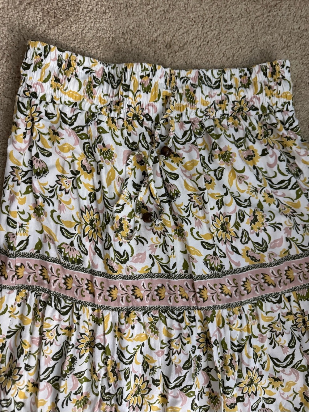 Japna Cream Maxi Skirt with Yellow & Green Floral Print - Picture 5 of 5